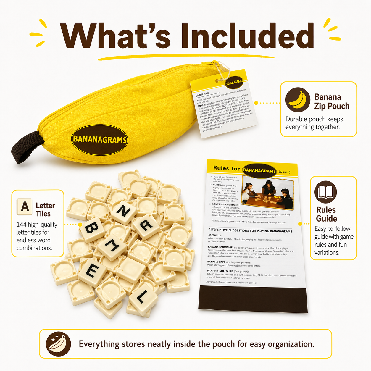 Banana-Shaped Word Tile Game w - Party Games Night recensione e prezzo
