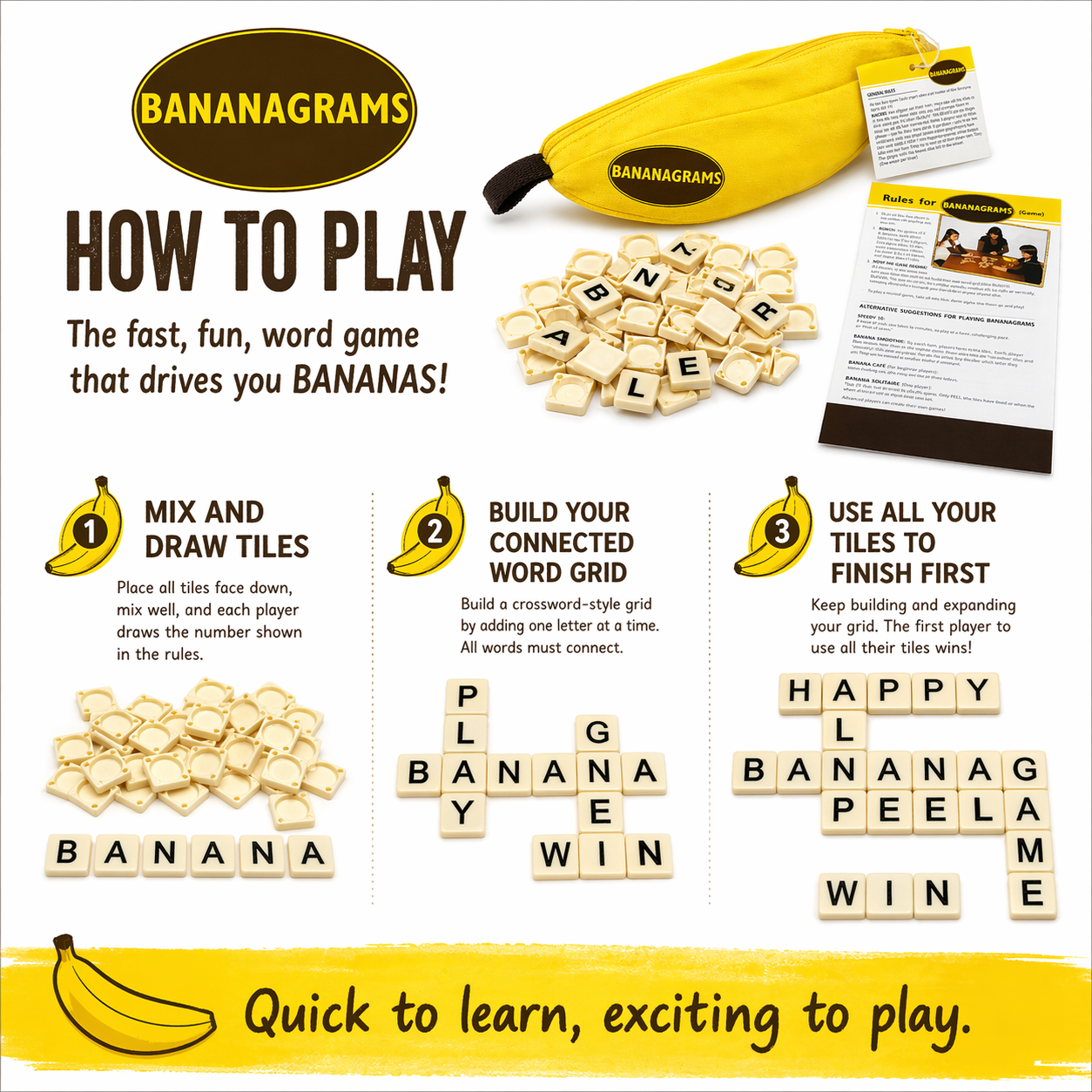 Banana-Shaped Word Tile Game w - Party Games Night recensione e prezzo